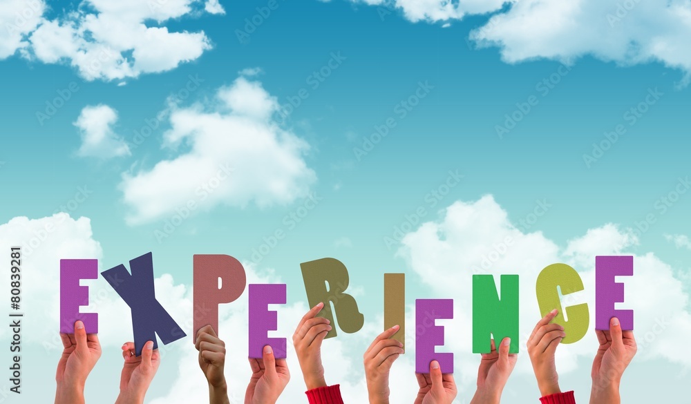 Composite image of hands showing experience Composite image of hands showing experience