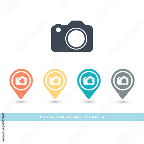 Map pointer with a photo camera icon.