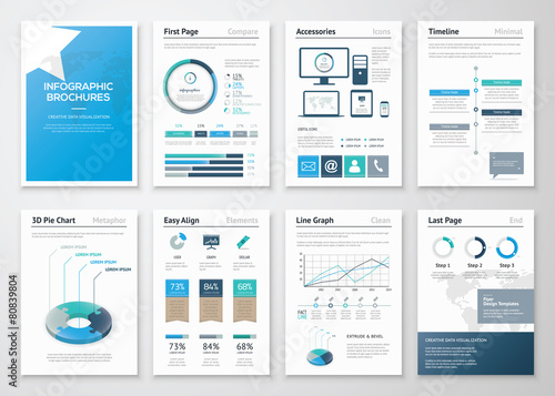 Eight pages of infographic brochures and flyers for business