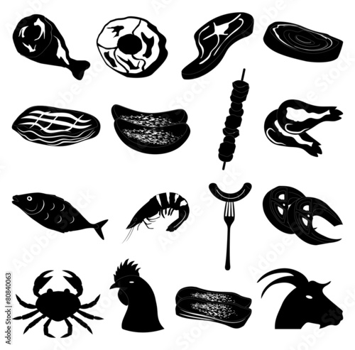 Meat food icons set photo