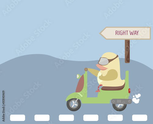 Cute duck on motorcycle