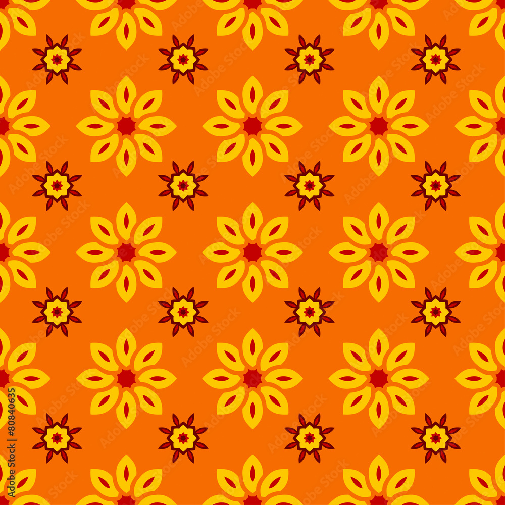 Floral seamless pattern with yellow flowers on orange background Floral seamless pattern with yellow flowers on orange background