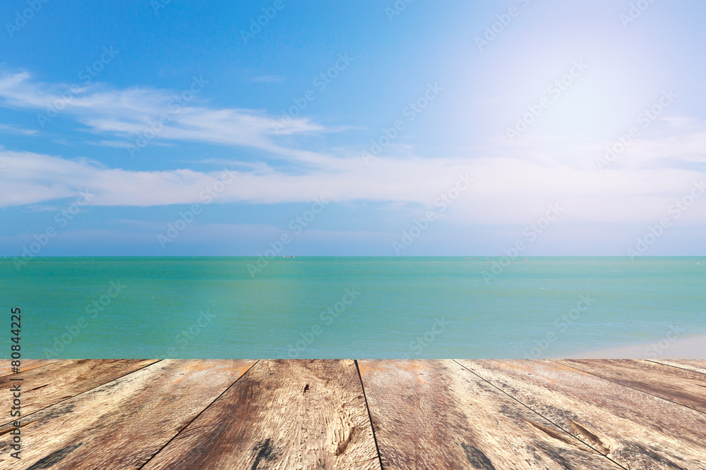 Wood Pave and Blue Sky Beach in Summer Season