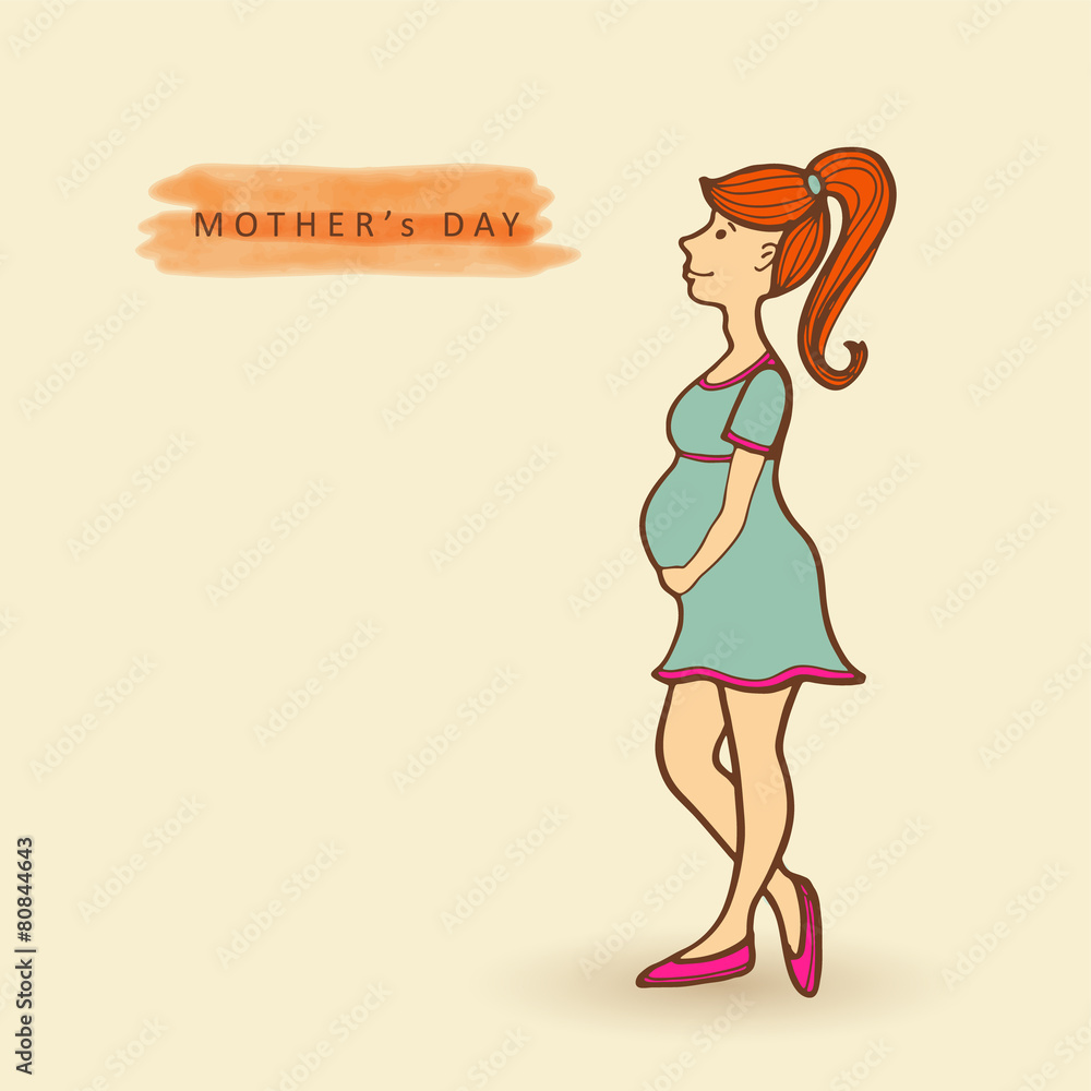 Cute mothers day card with pregnant woman, vector Cute mothers day card with pregnant woman, vector