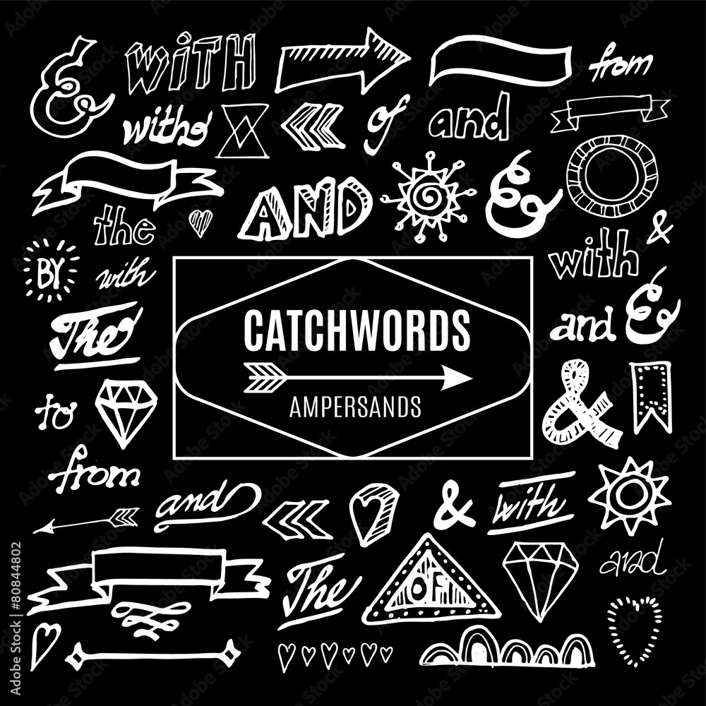 Set of chalk catchwords, ampersands and other vector elements Set of chalk catchwords, ampersands and other vector elements