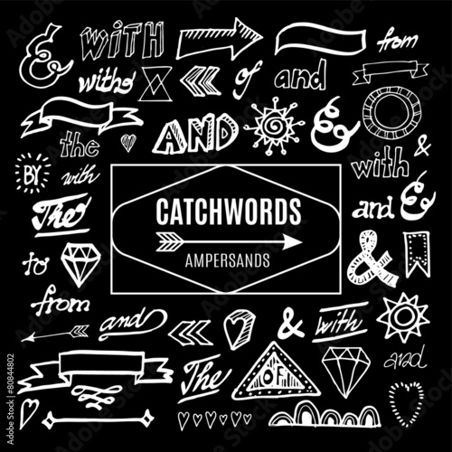 Set of chalk catchwords  ampersands and other vector elements