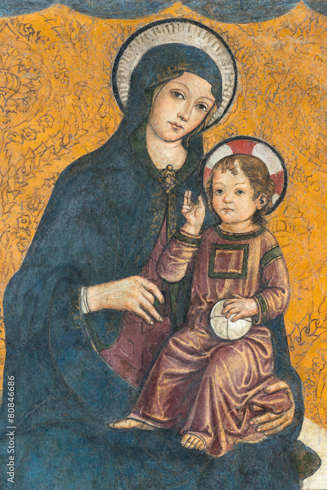 Medieval fresco of Madonna and child in Capitoline Museum