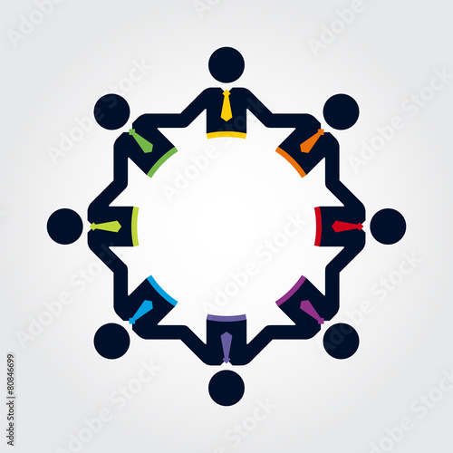 characters with colorful ties holding hands in a circle
