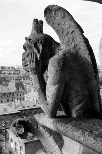 Chimera of the Cathedral of Notre Dame, black-and-white
