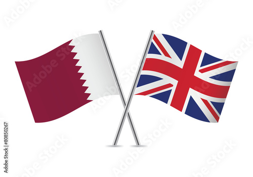 British and Qatar flags. Vector illustration.