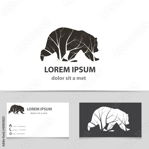 Vector bear logo icon with business card template. 