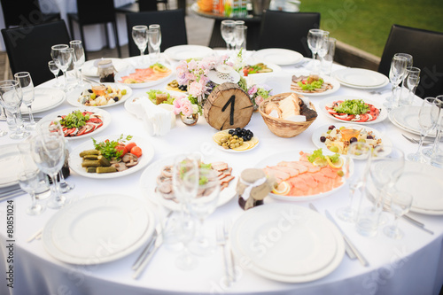 Banquet wedding table setting on evening reception