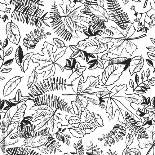 Doodle leaves seamless pattern