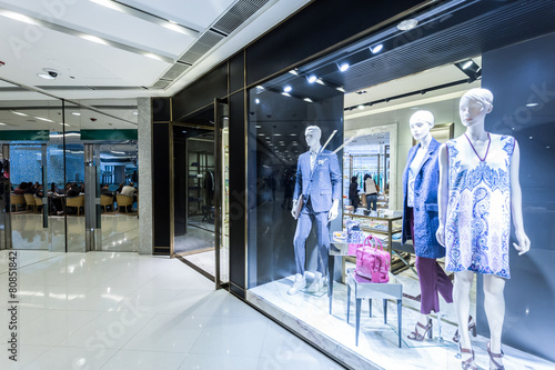 fashion shop display window and clothes.