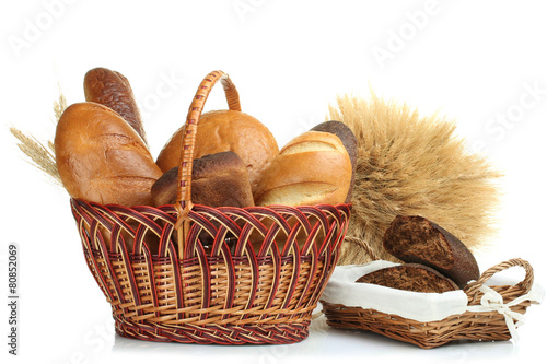 two baskets of bread on isolated background
