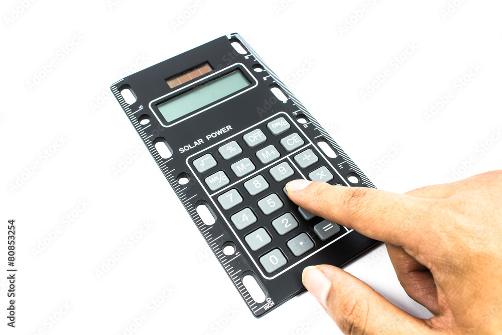 handcounting on Calculator on a White Background handcounting on Calculator on a White Background