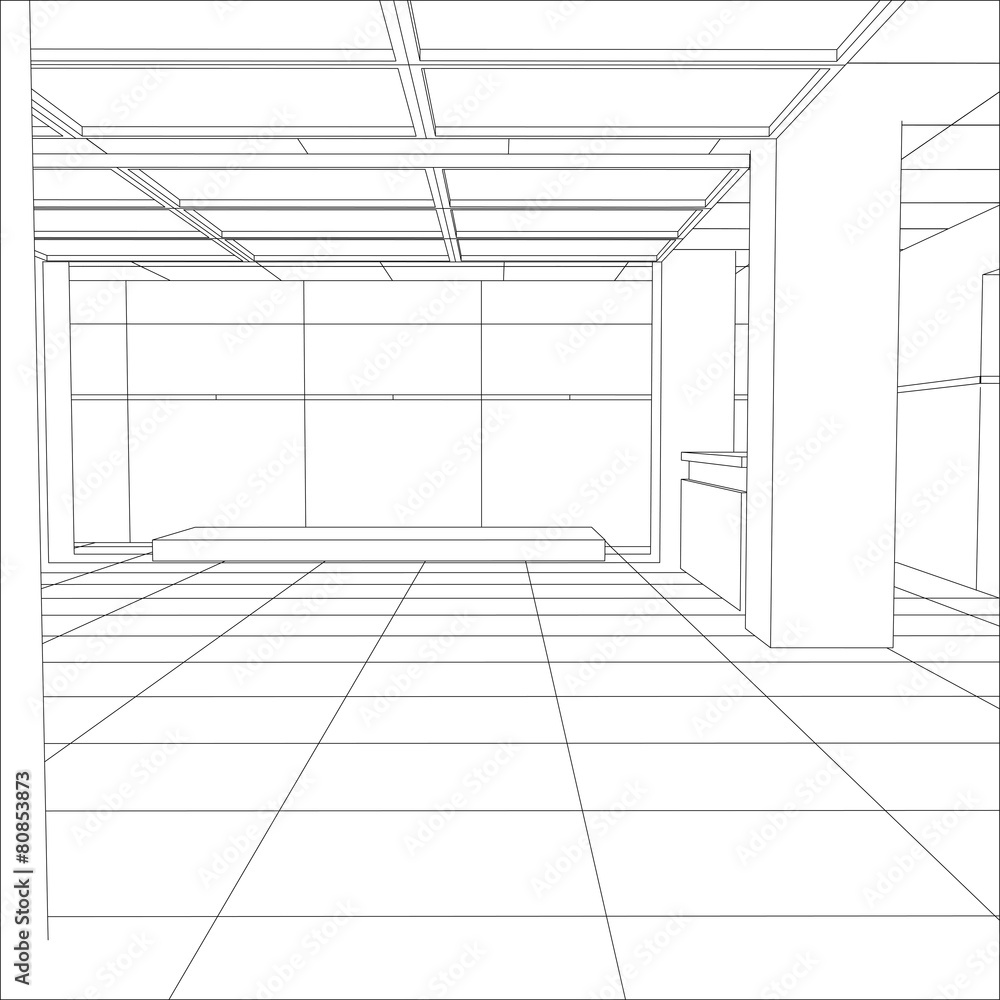 Interior office outlined. Tracing illustration of 3d Interior office outlined. Tracing illustration of 3d