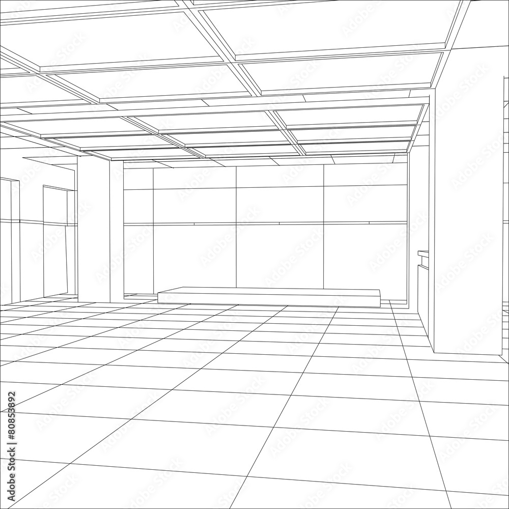 Interior office outlined. Tracing illustration of 3d Interior office outlined. Tracing illustration of 3d