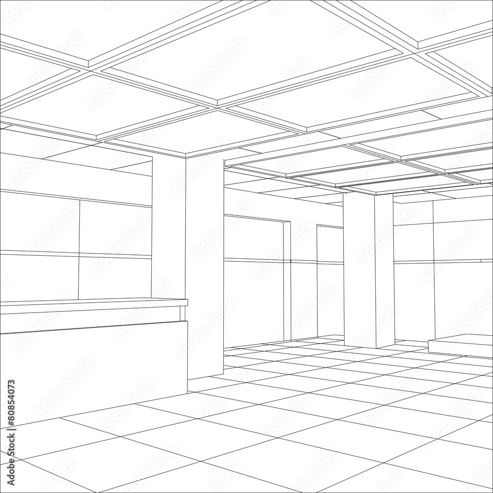 Interior office outlined. Tracing illustration of 3d Interior office outlined. Tracing illustration of 3d