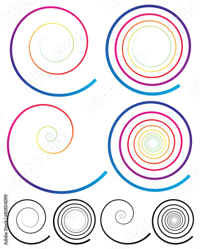 Colorful Spiral Elements. Plain Black Version Included