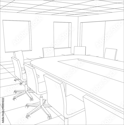 Interior office meeting room. Tracing illustration of 3d