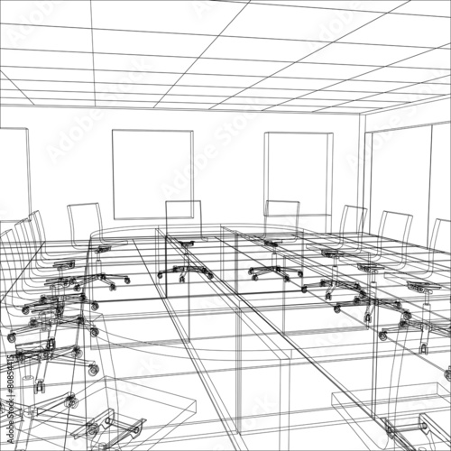 Interior office meeting room. Tracing illustration of 3d