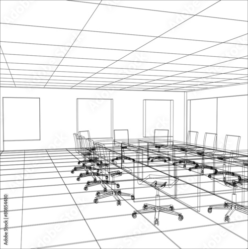 Interior office meeting room. Tracing illustration of 3d