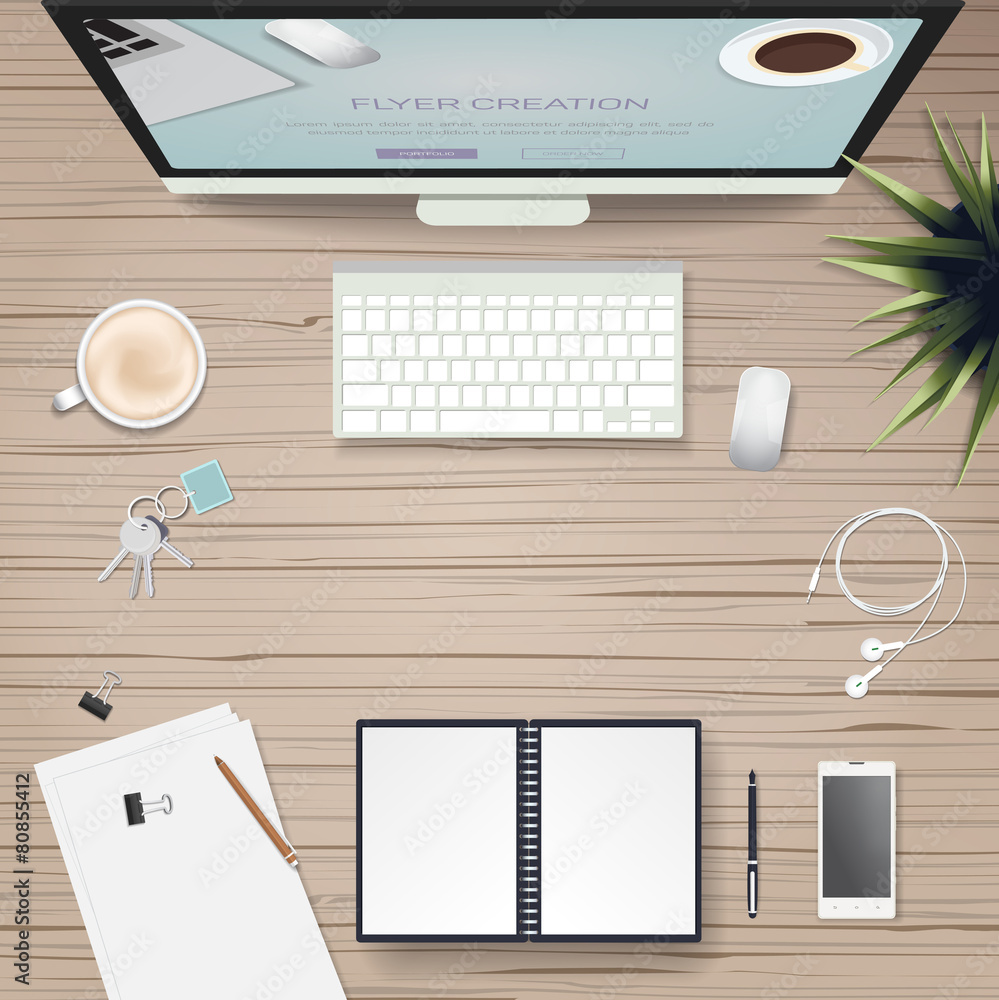 Flat Style Modern Design Concept of Creative Office Workspace Flat Style Modern Design Concept of Creative Office Workspace