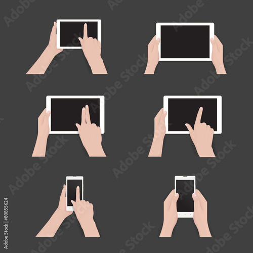 Vector set of commonly used multi-touch gestures for tablets or