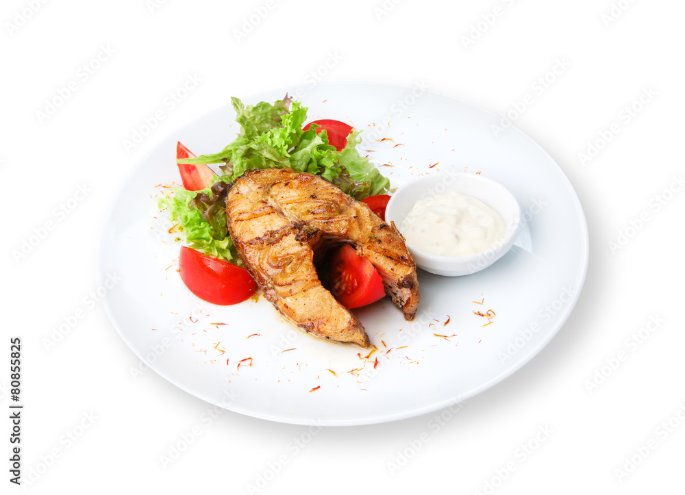 Restaurant food isolated - pikeperch fish steak