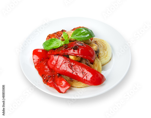 Restaurant food isolated - grilled vegetables with mushrooms