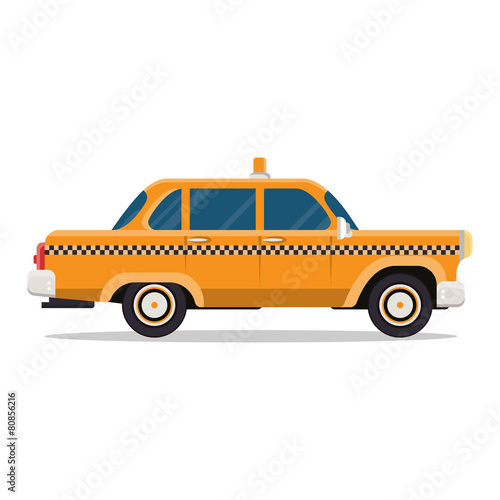 Vector graphic yellow retro Taxi cab on white background