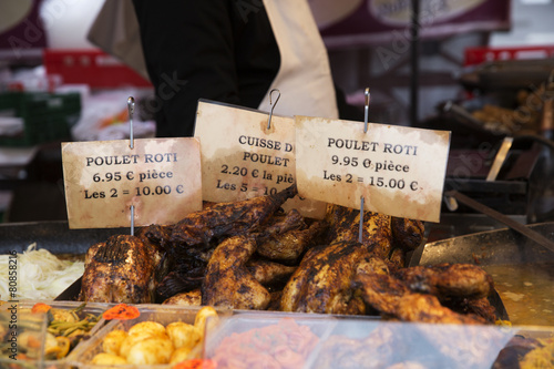 Tableau sur toile Grilled Chickens at the Market in Paris at spring