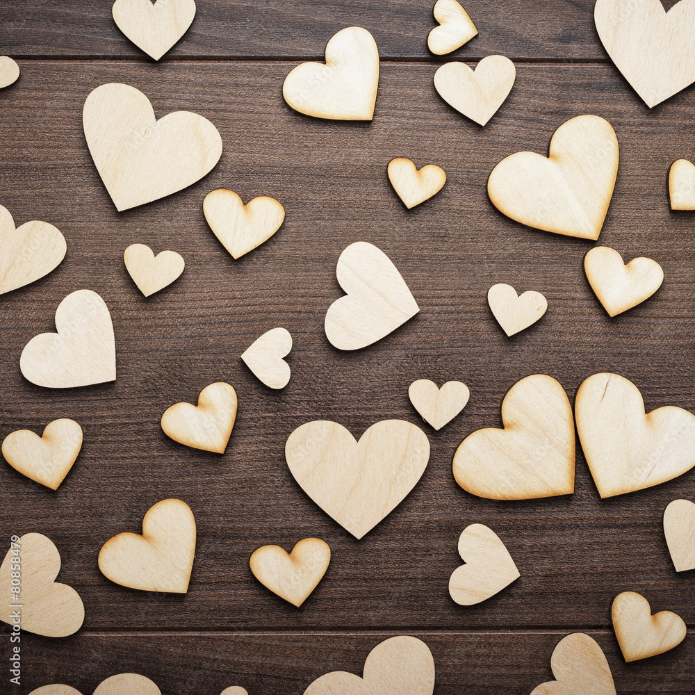 wooden heart shapes on the table wooden heart shapes on the table
