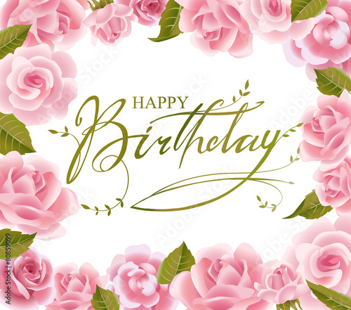 Roses frame for Birthday greeting card in vector