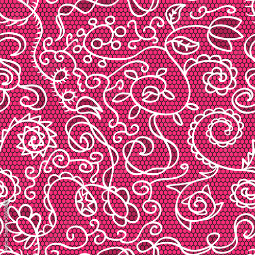 Pink lace vector fabric seamless pattern