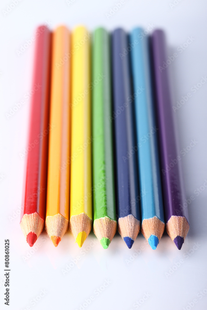 Colored pencils isolated on white background close up Colored pencils isolated on white background close up