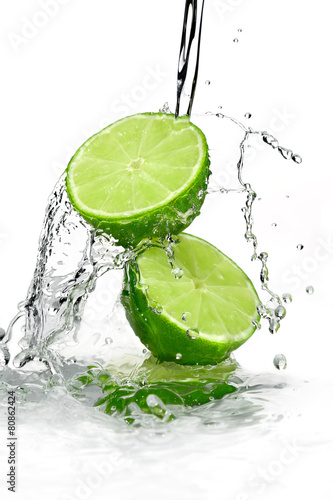 Two slices of lime poured with water