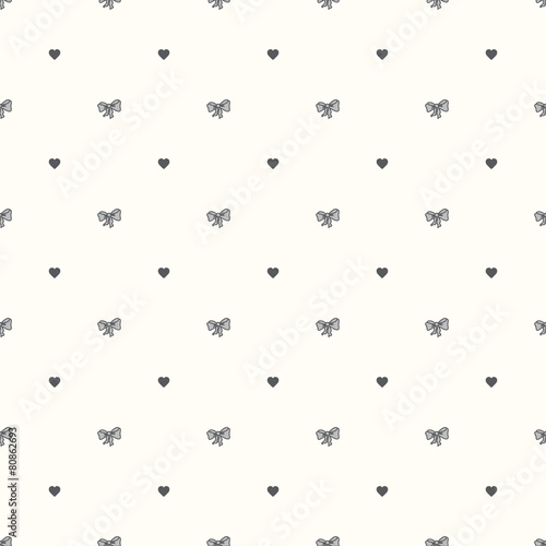 Vector seamless retro pattern, with bow tie and heart