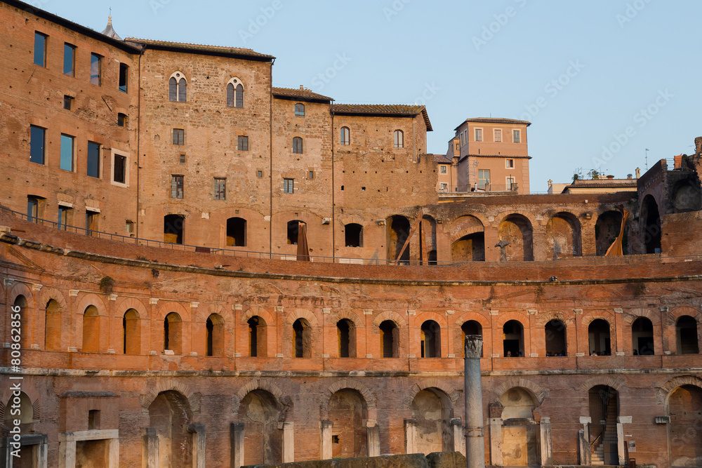 Ruins of Trajan's Market (Mercati di Traiano) in Rome during sun