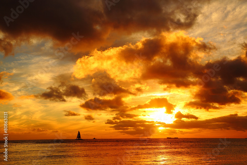 Fototapeta Zachód słońca na plaży Waikiki