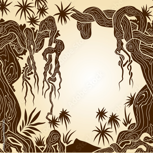 tree with lianas monochrome
