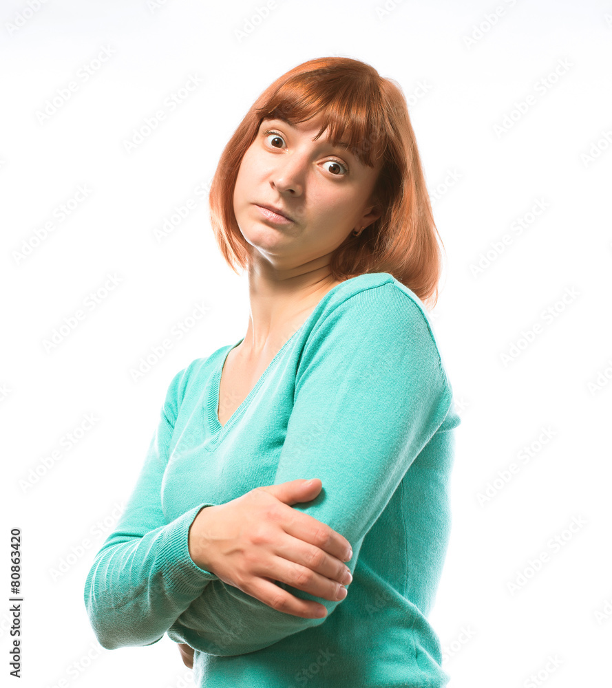 Fototapeta premium red-haired woman opened her eyes wide