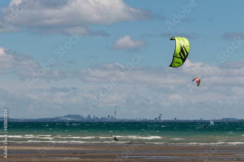 kitesurfers in Hauraki Gulf, New Zealand