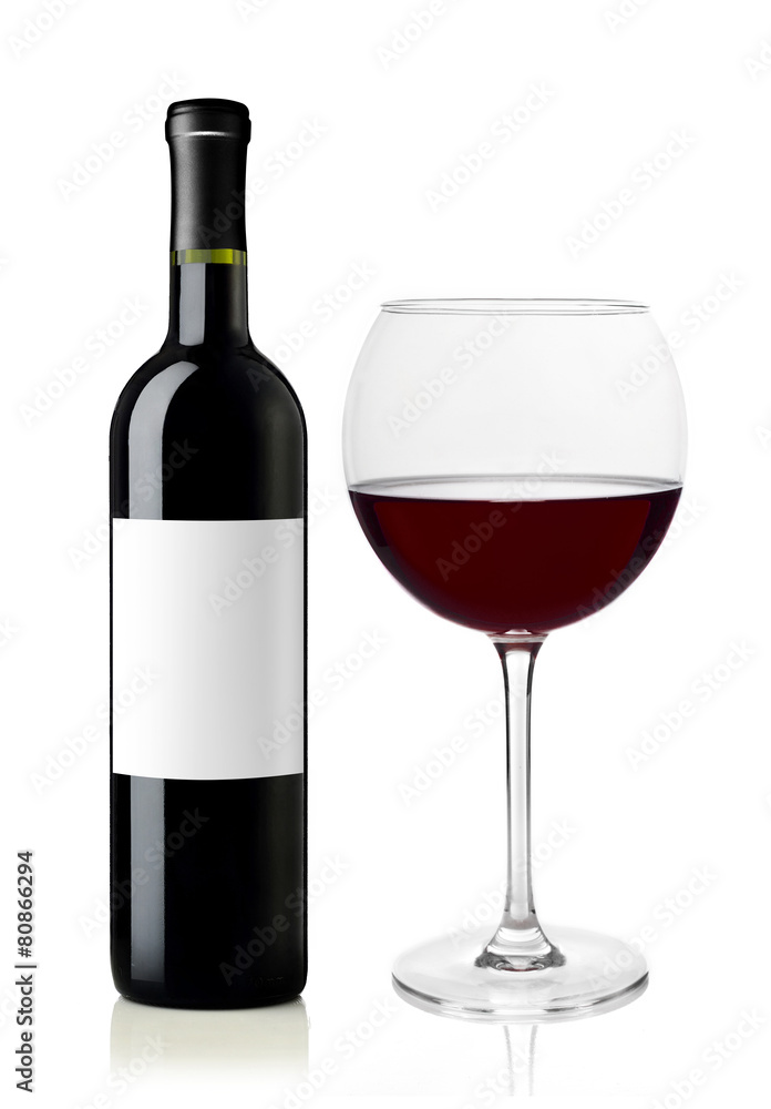 Red wine bottle and glass