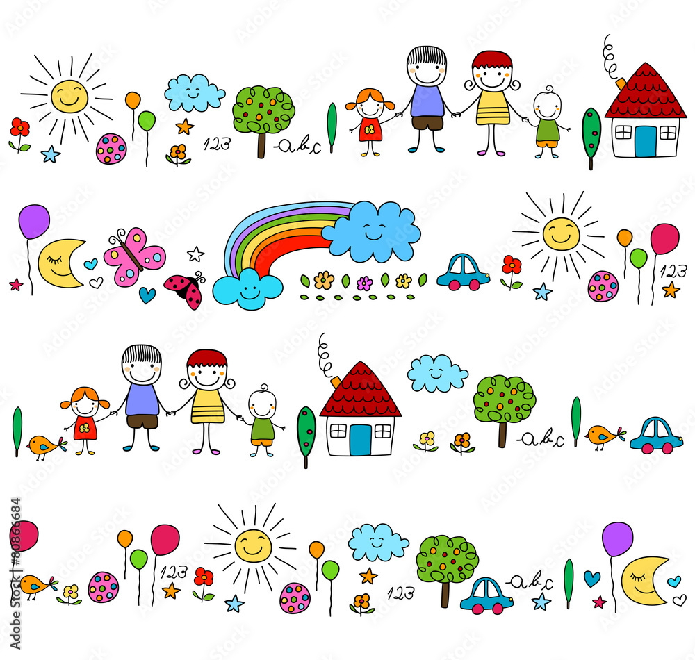 happy family and cute nature elements happy family and cute nature elements