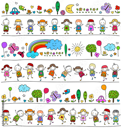 colorful pattern with children and cute nature elements