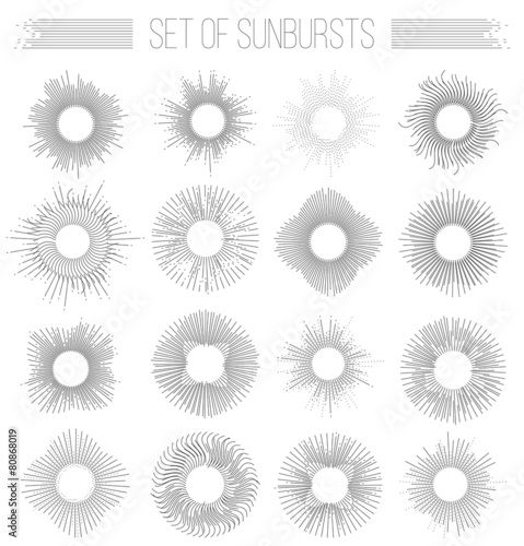 Set of sunbusrt geometric shapes stars and light ray photo