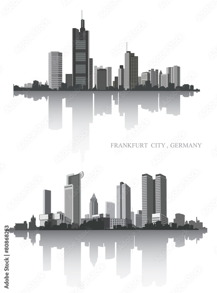 Frankfurt on the river. Urban panorama. Vector set.
