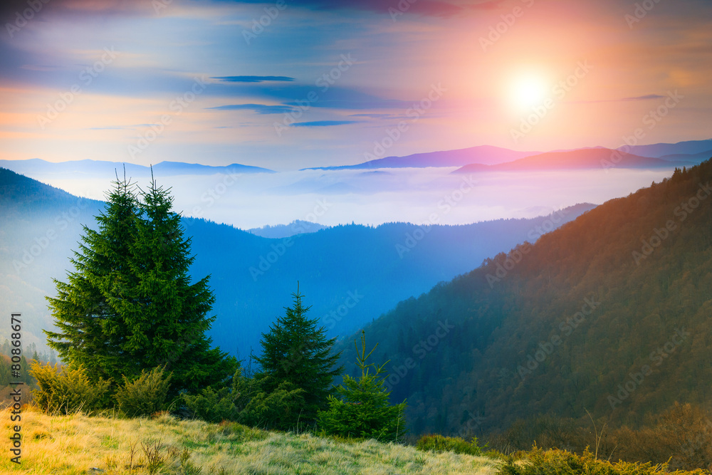 Landscape in the mountain:hazy tops and autumn valleys. Landscape in the mountain:hazy tops and autumn valleys.
